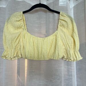 Indie Collection Butter Yellow Puff Sleeve Crop Top, Small